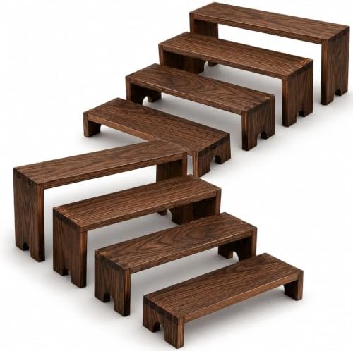 Wooden Display Risers, 8-Piece Stackable Stands for Vendor Events in Dark Brown