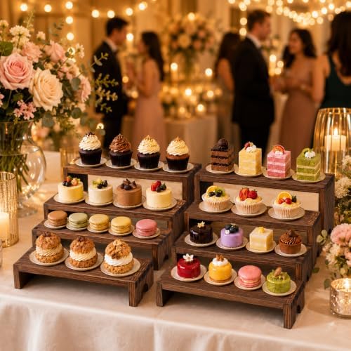 Wooden Display Risers, 8-Piece Stackable Stands for Vendor Events in Dark Brown, alternate view 2