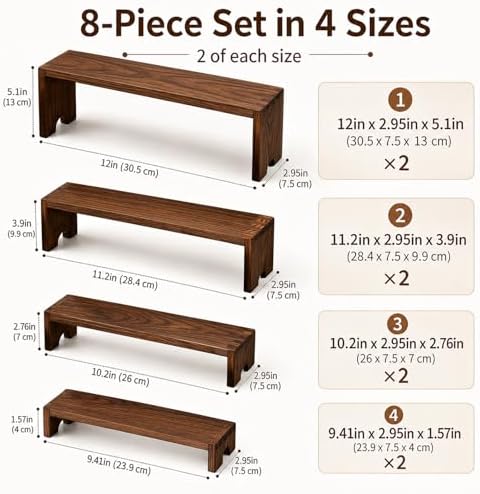 Wooden Display Risers, 8-Piece Stackable Stands for Vendor Events in Dark Brown, alternate view 3
