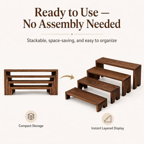 Wooden Display Risers, 8-Piece Stackable Stands for Vendor Events in Dark Brown, alternate view 4