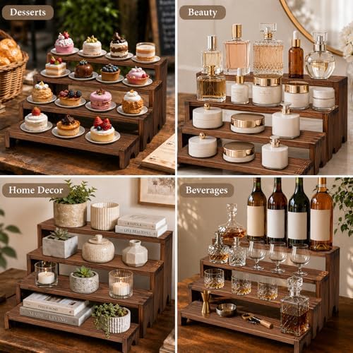 Wooden Display Risers, 8-Piece Stackable Stands for Vendor Events in Dark Brown, alternate view 5