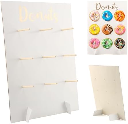 Wooden Donut Wall Display Stand, Dessert Peg‐Board Holds 9 Donuts in White