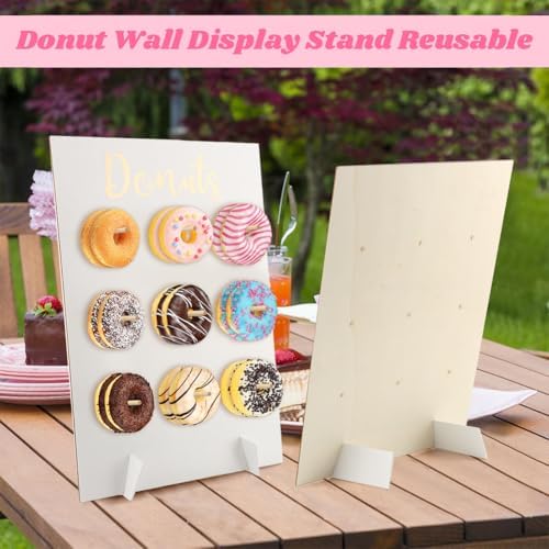 Wooden Donut Wall Display Stand, Dessert Peg‐Board Holds 9 Donuts in White, alternate view 2