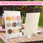 Wooden Donut Wall Display Stand, Dessert Peg‐Board Holds 9 Donuts in White, alternate view 2
