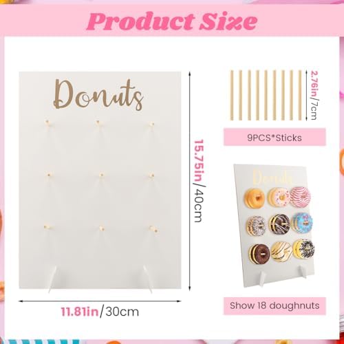 Wooden Donut Wall Display Stand, Dessert Peg‐Board Holds 9 Donuts in White, alternate view 3