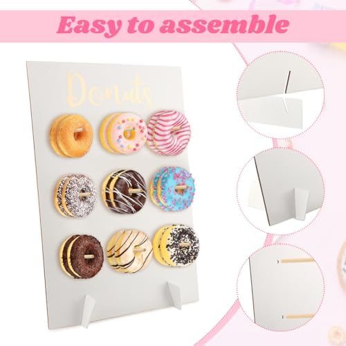 Wooden Donut Wall Display Stand, Dessert Peg‐Board Holds 9 Donuts in White, alternate view 4