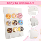 Wooden Donut Wall Display Stand, Dessert Peg‐Board Holds 9 Donuts in White, alternate view 4