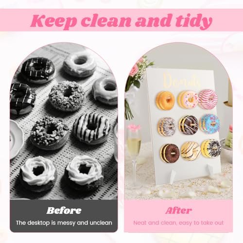 Wooden Donut Wall Display Stand, Dessert Peg‐Board Holds 9 Donuts in White, alternate view 5