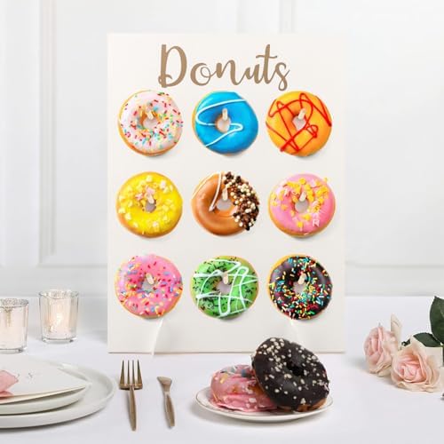 Wooden Donut Wall Display Stand, Dessert Peg‐Board Holds 9 Donuts in White, alternate view 7