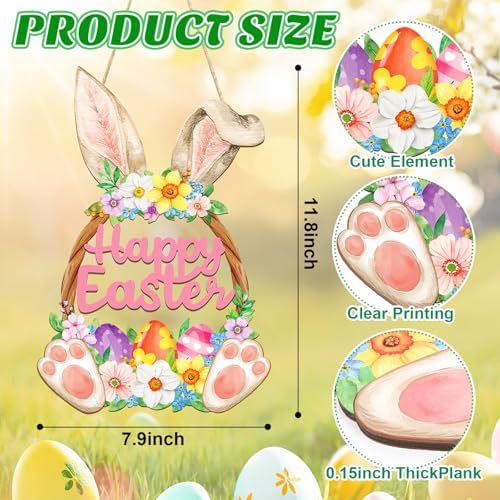 Wooden Easter Decoration Door Wreath for Front Door Sign Wall Signs Rabbit Spring Decoration, Hollow Bunny Sign, alternate