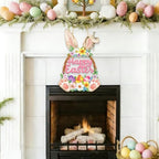 Wooden Easter Decorations Door Wreath, Bunny Wreath Welcome Sign for Front Door, Spring Decoration with Hollow, alternate
