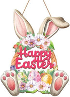 Wooden Easter Wreath for Front Door - Rustic Hollow Bunny Door Sign Farmhouse Easter Decorations for Home Wall