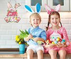 Wooden Easter Wreath for Front Door - Rustic Hollow Bunny Door Sign Farmhouse Easter Decorations for Home Wall, alternate