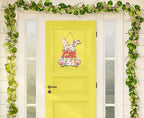 Wooden Easter Wreath for Front Door - Rustic Hollow Bunny Door Sign Farmhouse Easter Decorations for Home Wall, alternate