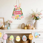 Wooden Easter Wreaths for Front Door Happy Easter Sign Hollow Bunny Sign Rabbit Spring Door Decoration, Colorful, alternate