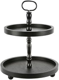 Wooden Farmhouse Round 2 Tier Decorative Tray for Home Kitchen Office in Black