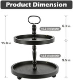 Wooden Farmhouse Round 2 Tier Decorative Tray for Home Kitchen Office in Black, alternate view 3