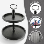 Wooden Farmhouse Round 2 Tier Decorative Tray for Home Kitchen Office in Black, alternate view 4