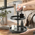 Wooden Farmhouse Round 2 Tier Decorative Tray for Home Kitchen Office in Black, alternate view 7