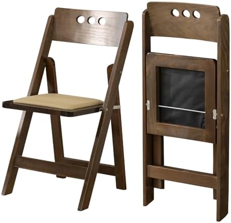 Wooden Folding Chair, Round Hole backrest, fruitwood Color, Set of 2