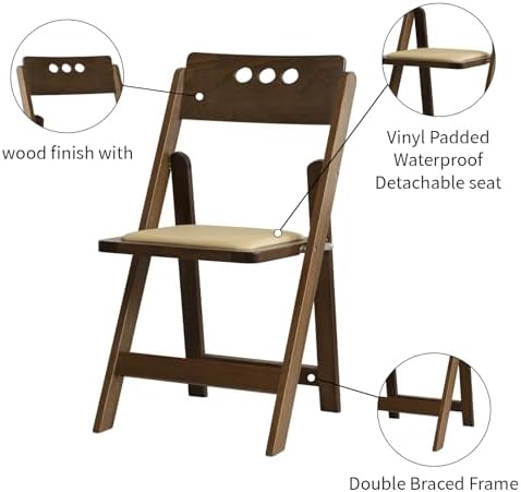 Wooden Folding Chair, Round Hole backrest, fruitwood Color, Set of 2, alternate view 5