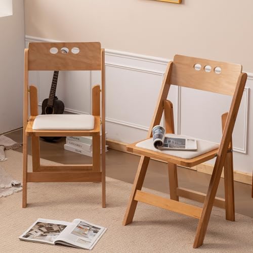 Wooden Folding Chair, Round Hole backrest, Natural Color, Set of 4, alternate view 5
