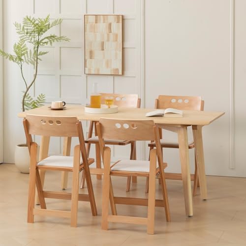 Wooden Folding Chair, Round Hole backrest, Natural Color, Set of 4, alternate view 6