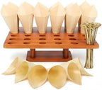Wooden Food Cone Holder, 36 Slots, 100 Cones, 100 Picks in Light Brown
