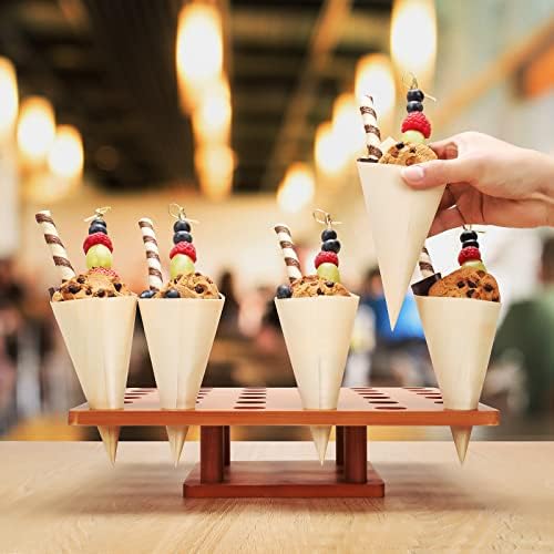 Wooden Food Cone Holder, 36 Slots, 100 Cones, 100 Picks in Light Brown, alternate view 2