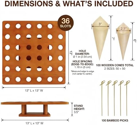 Wooden Food Cone Holder, 36 Slots, 100 Cones, 100 Picks in Light Brown, alternate view 3