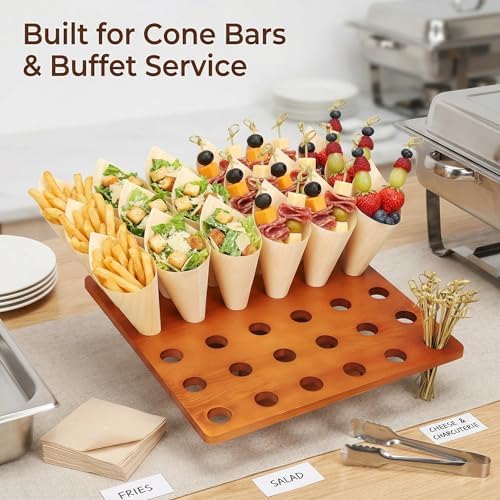 Wooden Food Cone Holder, 36 Slots, 100 Cones, 100 Picks in Light Brown, alternate view 4