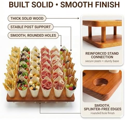 Wooden Food Cone Holder, 36 Slots, 100 Cones, 100 Picks in Light Brown, alternate view 6