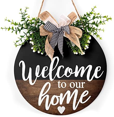 Wooden Front Door Sign Sign Rustic Round Wreath Wall Hanger Porch Decor Spring and Summer Farmhouse Decoration