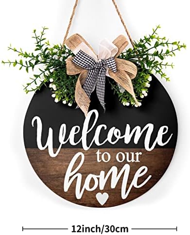 Wooden Front Door Sign Sign Rustic Round Wreath Wall Hanger Porch Decor Spring and Summer Farmhouse Decoration, alternate
