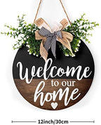 Wooden Front Door Sign Sign Rustic Round Wreath Wall Hanger Porch Decor Spring and Summer Farmhouse Decoration, alternate