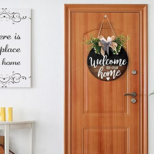 Wooden Front Door Sign Sign Rustic Round Wreath Wall Hanger Porch Decor Spring and Summer Farmhouse Decoration, alternate