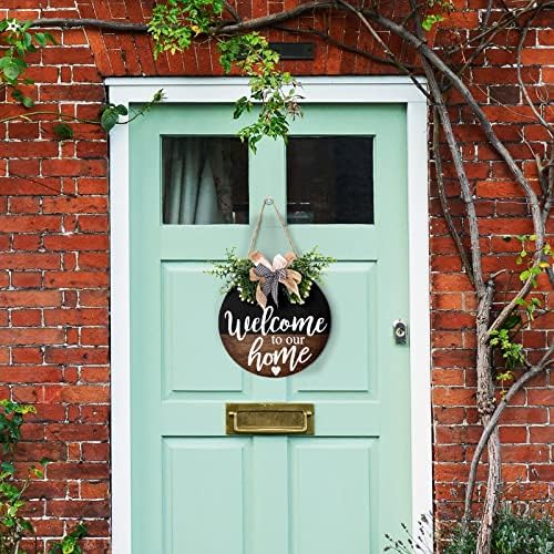Wooden Front Door Sign Sign Rustic Round Wreath Wall Hanger Porch Decor Spring and Summer Farmhouse Decoration, alternate