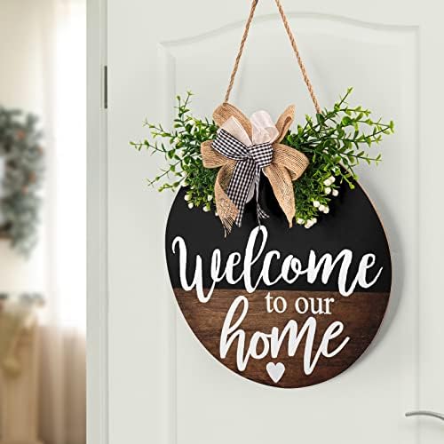 Wooden Front Door Sign Sign Rustic Round Wreath Wall Hanger Porch Decor Spring and Summer Farmhouse Decoration, alternate