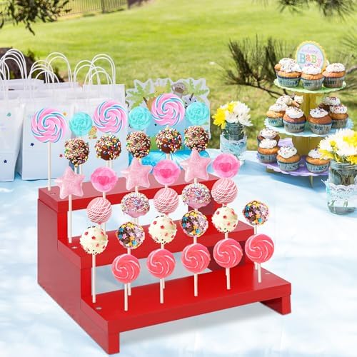 Wooden Lollipop Holder, Dessert Display for Wedding & Birthday Party Tables in Red-1P, alternate view 2