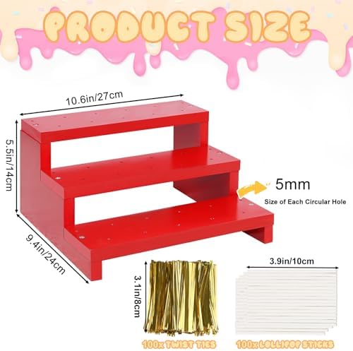 Wooden Lollipop Holder, Dessert Display for Wedding & Birthday Party Tables in Red-1P, alternate view 3