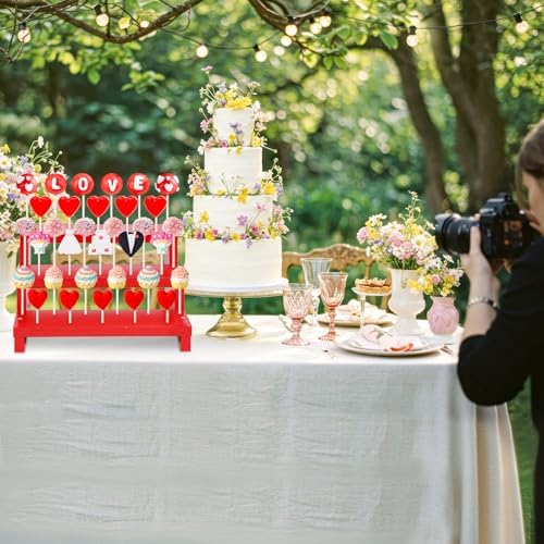 Wooden Lollipop Holder, Dessert Display for Wedding & Birthday Party Tables in Red-1P, alternate view 7