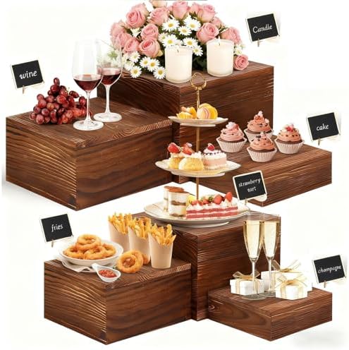 Wooden Risers Display Stands, Brown, 6 Pack in Brown