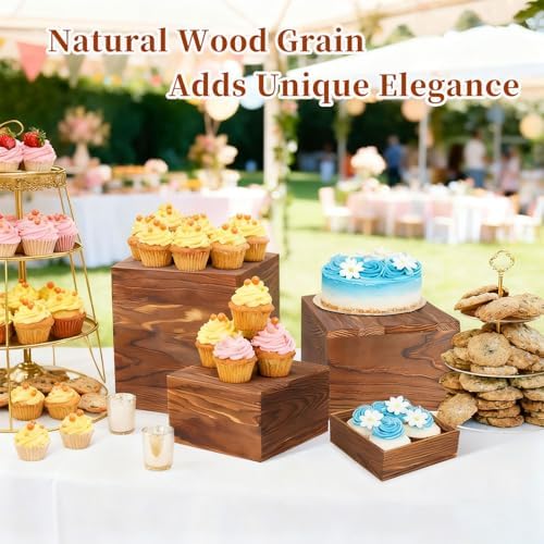 Wooden Risers Display Stands, Brown, 6 Pack in Brown, alternate view 6