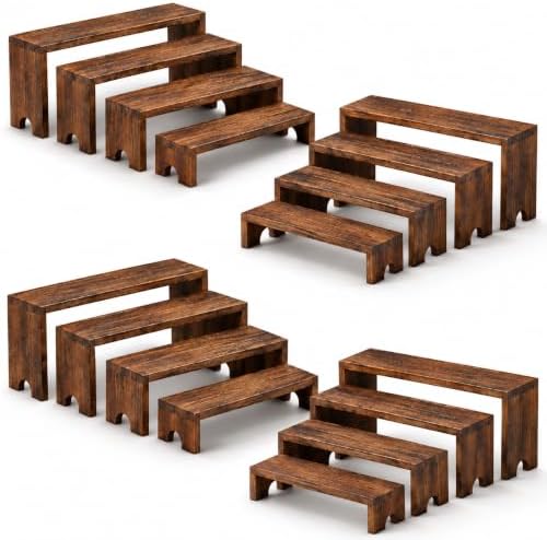 Wooden Risers Display Stands, Cupcake Stand for Vendor Events (4 Set) in brown