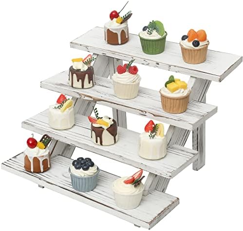 Wooden Rustic Cupcake Stand for 24 Cupcakes, Stepped Wood Display Stand for Weddings, Tiered Party Table Display