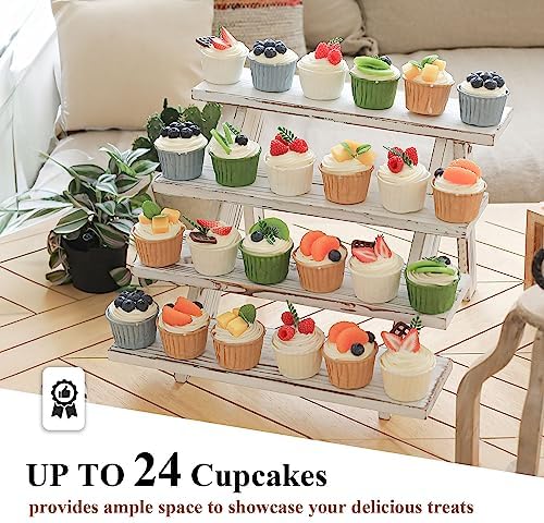 Wooden Rustic Cupcake Stand for 24 Cupcakes, Stepped Wood Display Stand for Weddings, Tiered Party Table Display, alternate