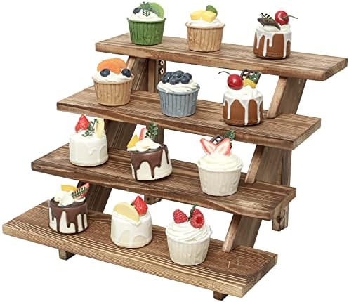 Wooden Rustic Cupcake Stand for 24 Cupcakes, Stepped Wood Display Stand for Weddings, Tiered Party Table Display