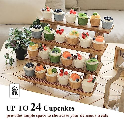 Wooden Rustic Cupcake Stand for 24 Cupcakes, Stepped Wood Display Stand for Weddings, Tiered Party Table Display, alternate
