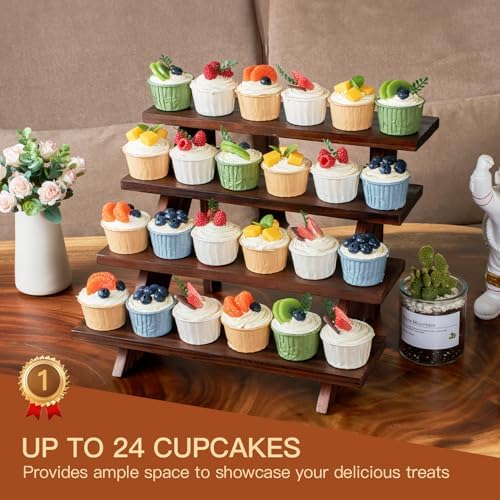 Wooden Rustic Cupcake Stand for 24 Cupcakes, Stepped Wood Display Stand for Weddings, Tiered Party Table Display, alternate