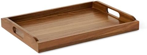 Wooden Serving Tray, 17" x 12" Acacia Wood Decorative Tray Platter With Built-in Handles for Breakfast in Bed